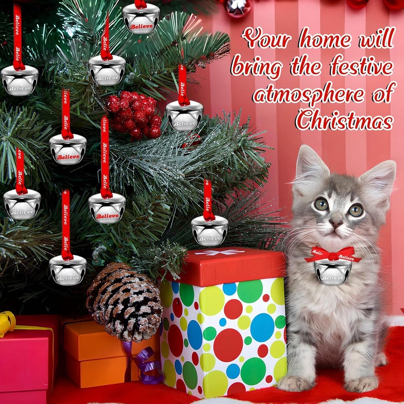 LUYI 40 Sets Christmas Bells Ornaments, Christmas Believe Bells Bulk Polar Express Decorations Xmas Party Gifts Favors Silver Sleigh Jingle Bells for Christmas Tree Home Decoration(1.6 Inch) - Image 3